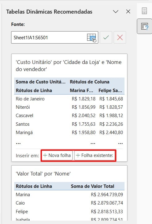 Tabelas Dinâmicas Recomendadas no Excel
