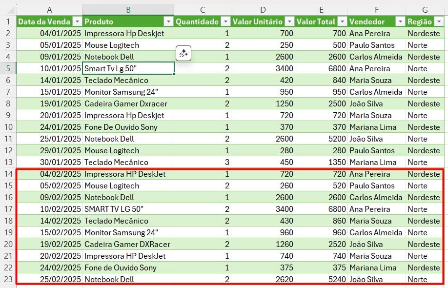 Dados Ajustados Automaticamente no Excel