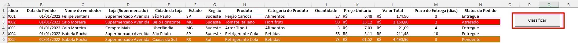 Botão para Classificar Status Automaticamente no Excel