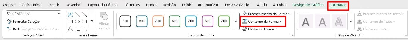 Personalizando o Contorno do Gráfico de Linhas no Excel