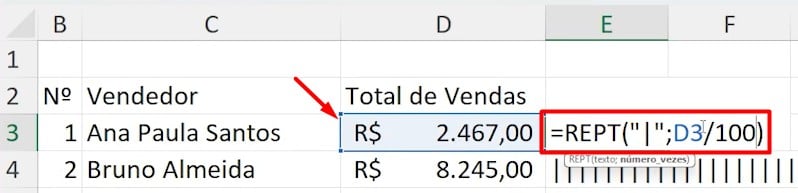 Função REPT no Excel