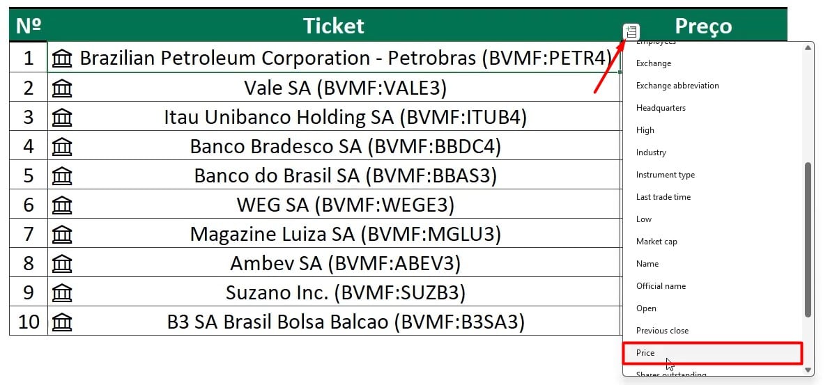 Extraindo os Valores da Bolsa no Excel