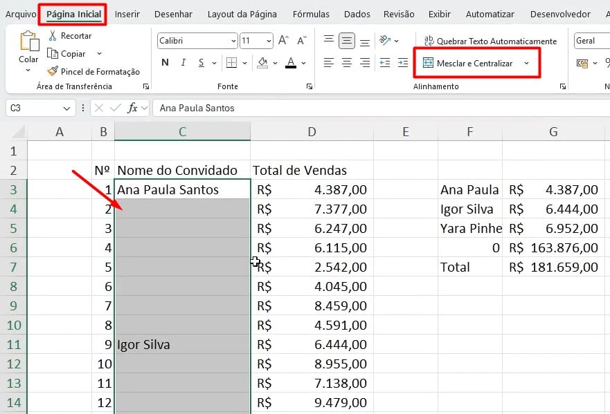 Retirando a Mesclagem de Células no Excel