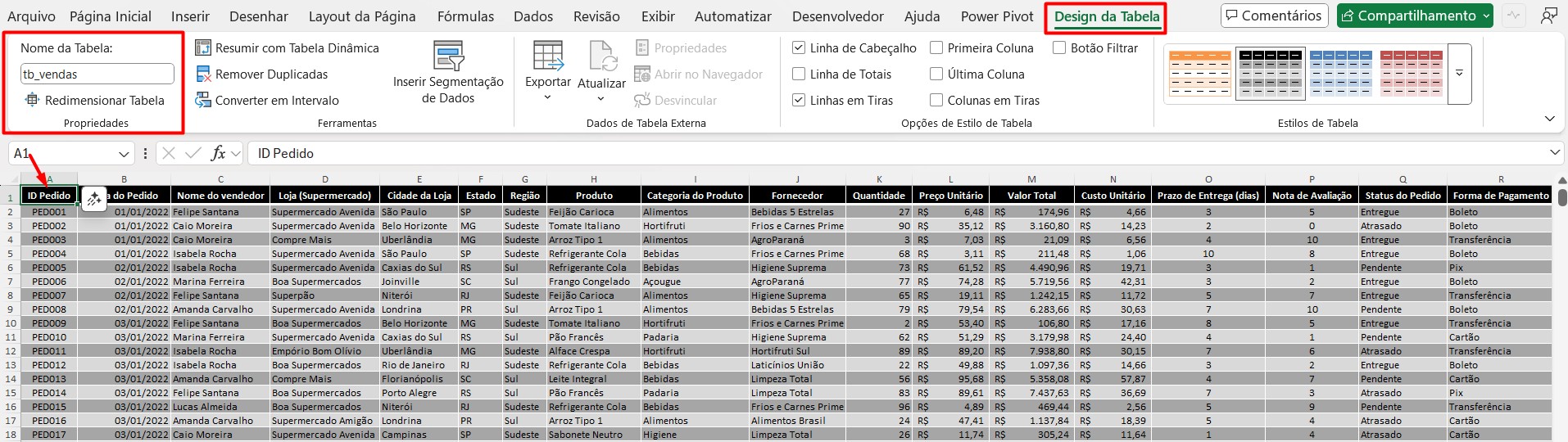 Tabela de Vendas no Excel