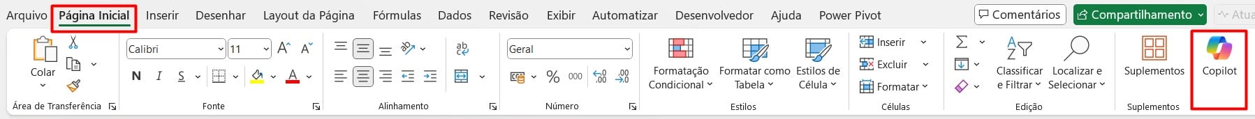 Acessando o Copilot no Excel