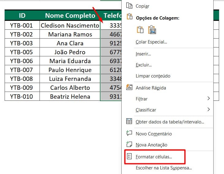 Formatando Células no Excel