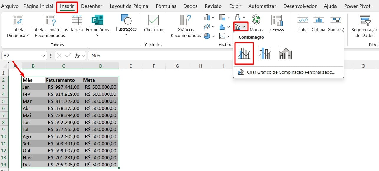 Criando Gráfico de Combinação no Excel