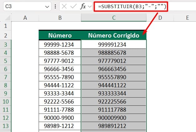 Função SUBSTITUIR no Excel