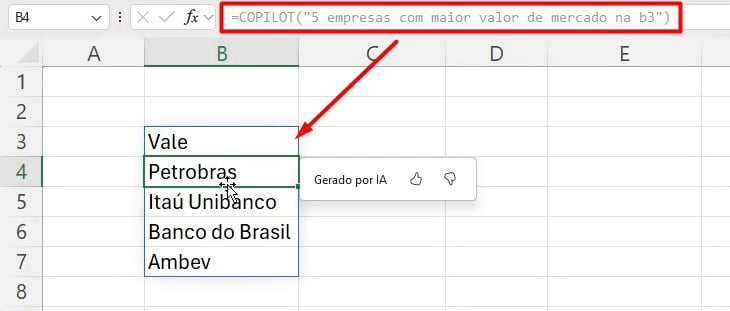 Informações Trazidas Pela Função COPILOT no Excel