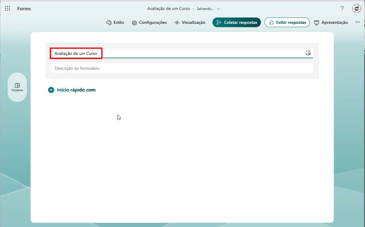 Nomeando o Formulário no Excel