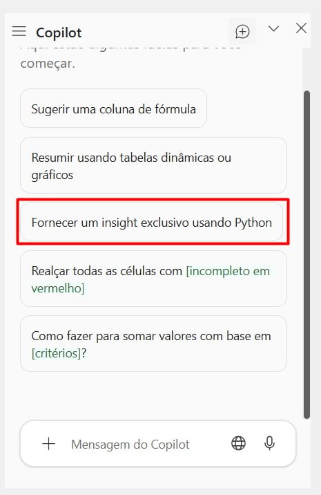 Acessando Python no Copilot do Excel