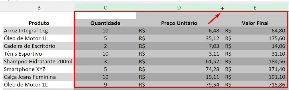 Ajustando a Largura de Várias Colunas no Excel