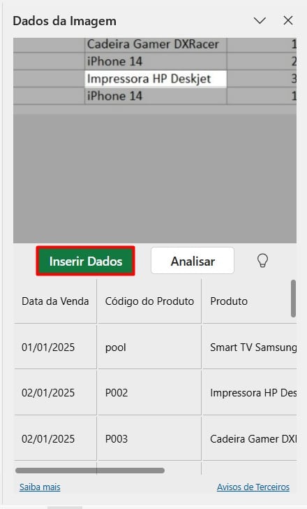 Anexando Imagem de Tabela no Excel