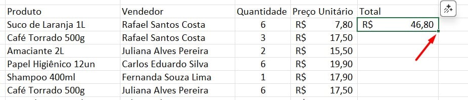 Arrastando Fórmula no Excel
