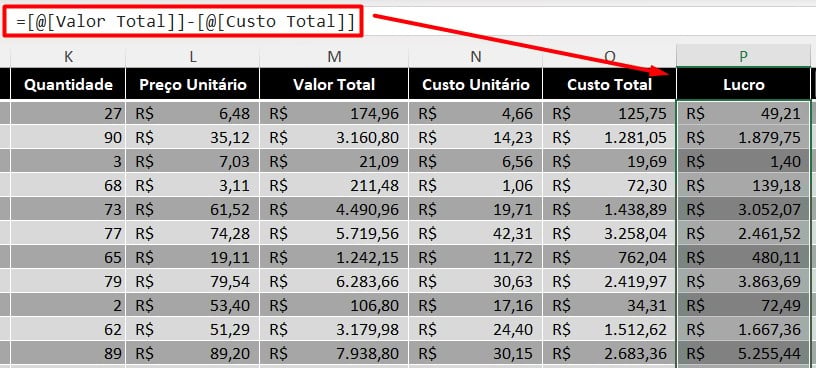 Cálculo de Lucro por Venda no Excel
