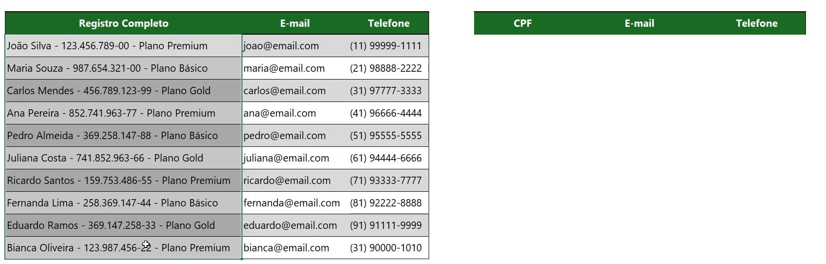 Base de Dados no Excel