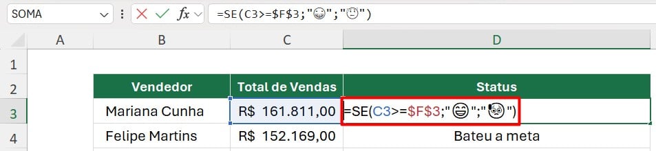 Colocando Emoji na Função SE no Excel