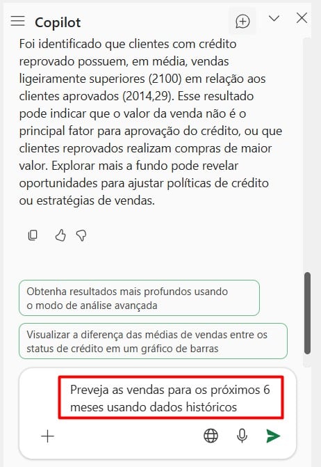 Encaminhando Prompt ao Copilot no Excel