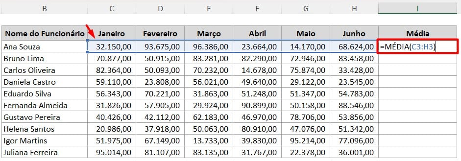 Função MÉDIA no Excel