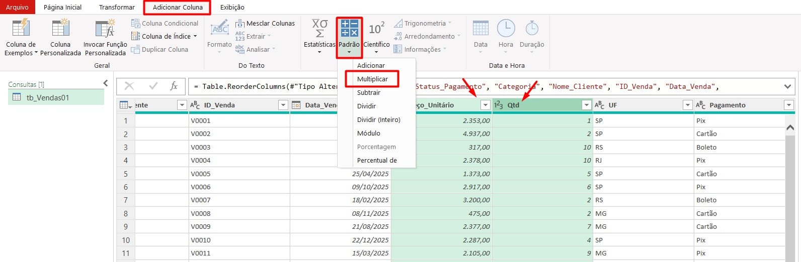 Criando Coluna Calculada no Power Query