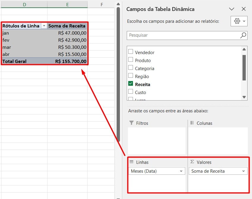 Faturamento por Mês no Excel