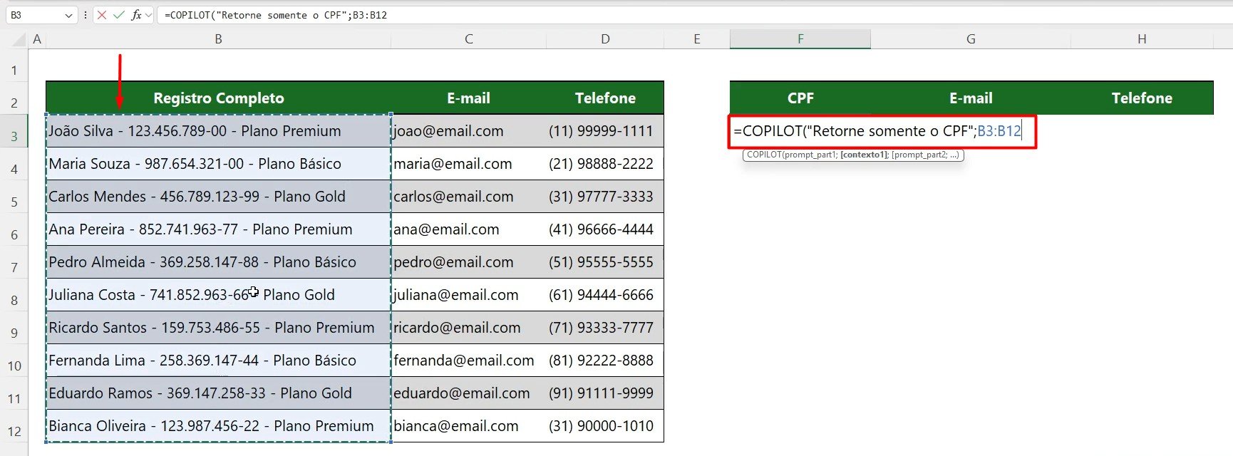 Função COPILOT para Busca de Dados no Excel