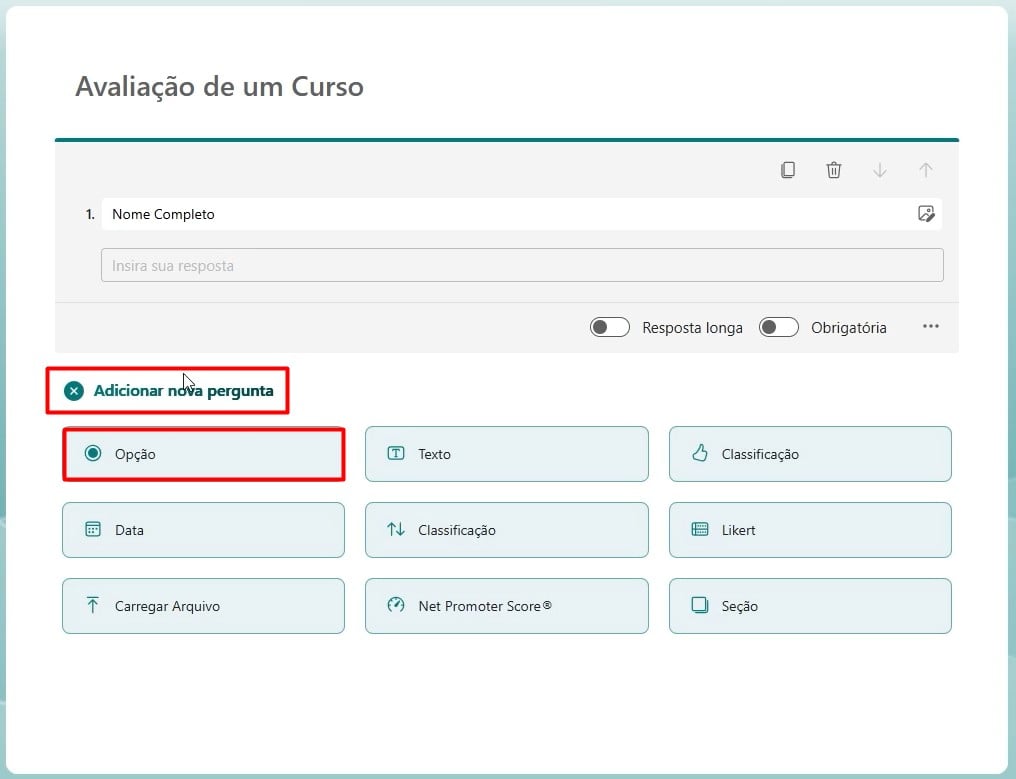 Registrando Perguntas no Formulário do Excel