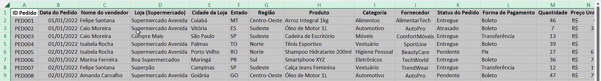 Ajustando a Largura de Várias Colunas no Excel