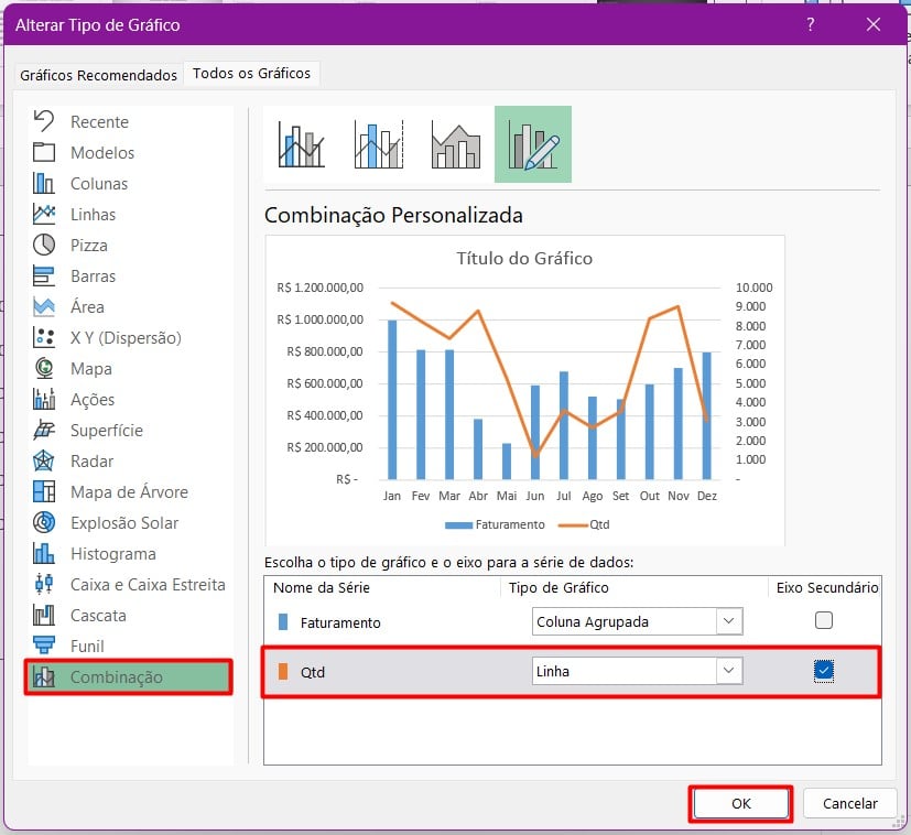Criando Gráfico de Combinação no Excel