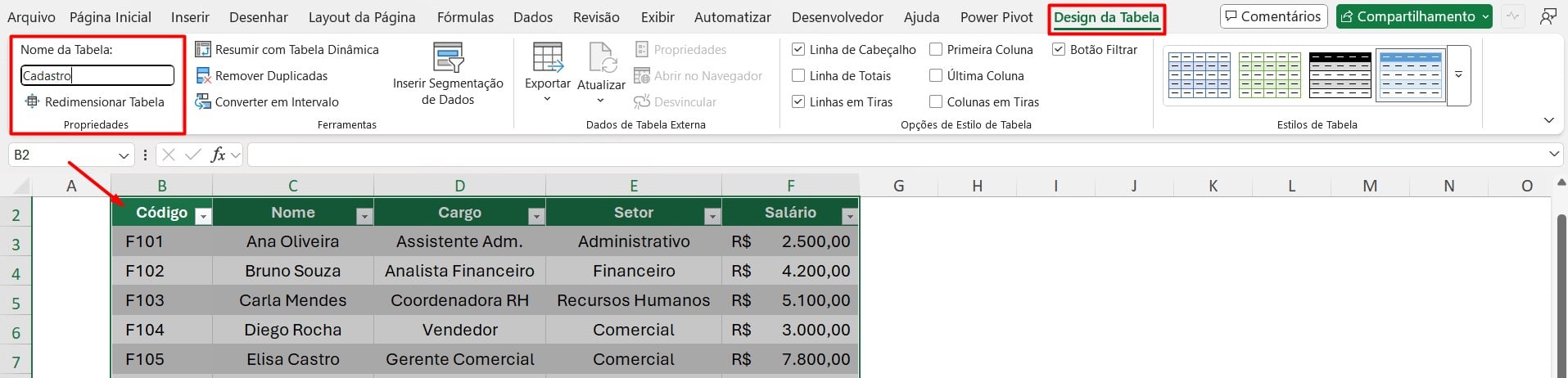 Formatando Dados como Tabela no Excel
