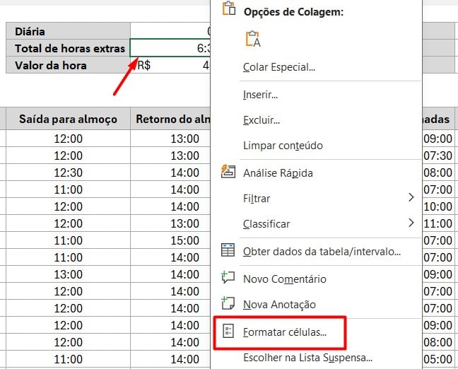Formatando Horas no Excel