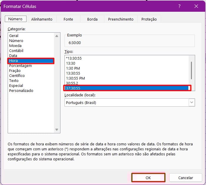 Formatando Horas no Excel