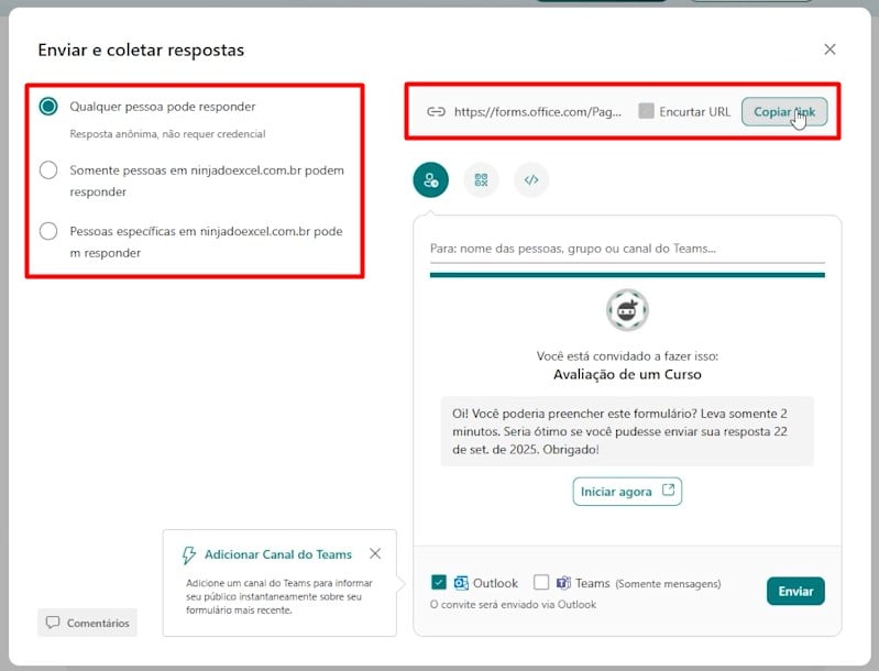 Salvando Perguntas do Formulário no Excel