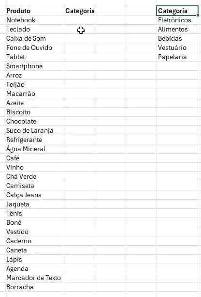 Lista de Produtos no Excel