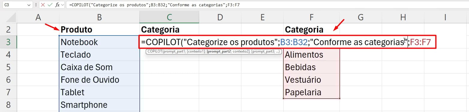 Função COPILOT para Categorizar Dados no Excel