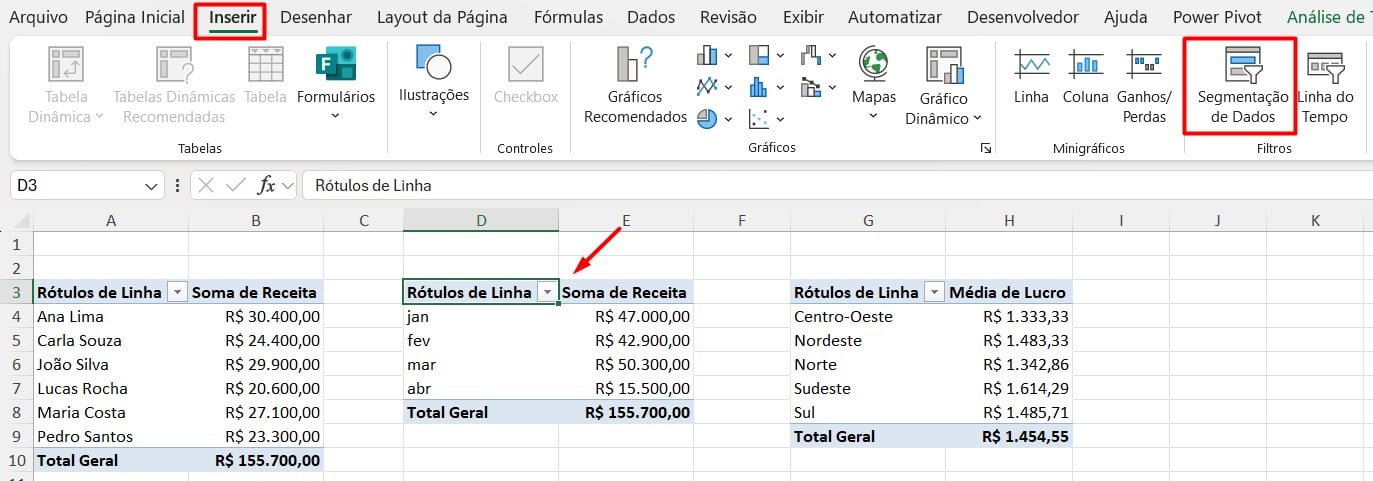 Inserindo Tabela Dinâmica no Excel