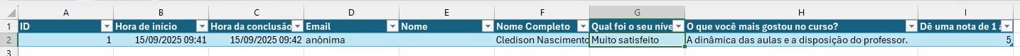 Respostas Salvas no Excel