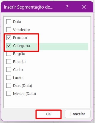 Inclusão de Segmentação de Dados no Excel