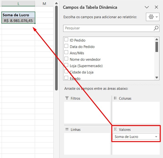 KPI Lucro no Excel