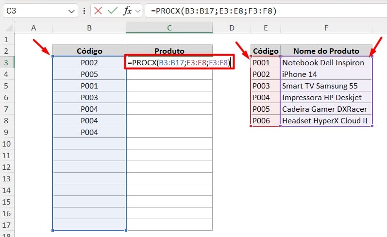 Aplicando a Função PROCX no Excel