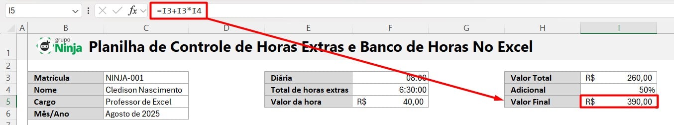 Cálculo de Valor Final de Horas no Excel