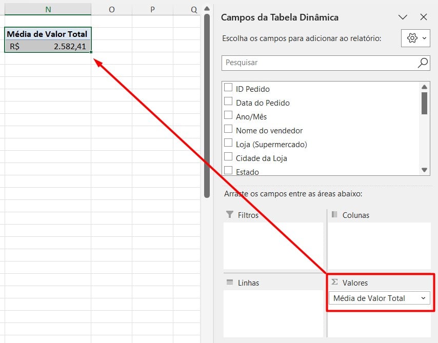 KPI Ticket Médio no Excel