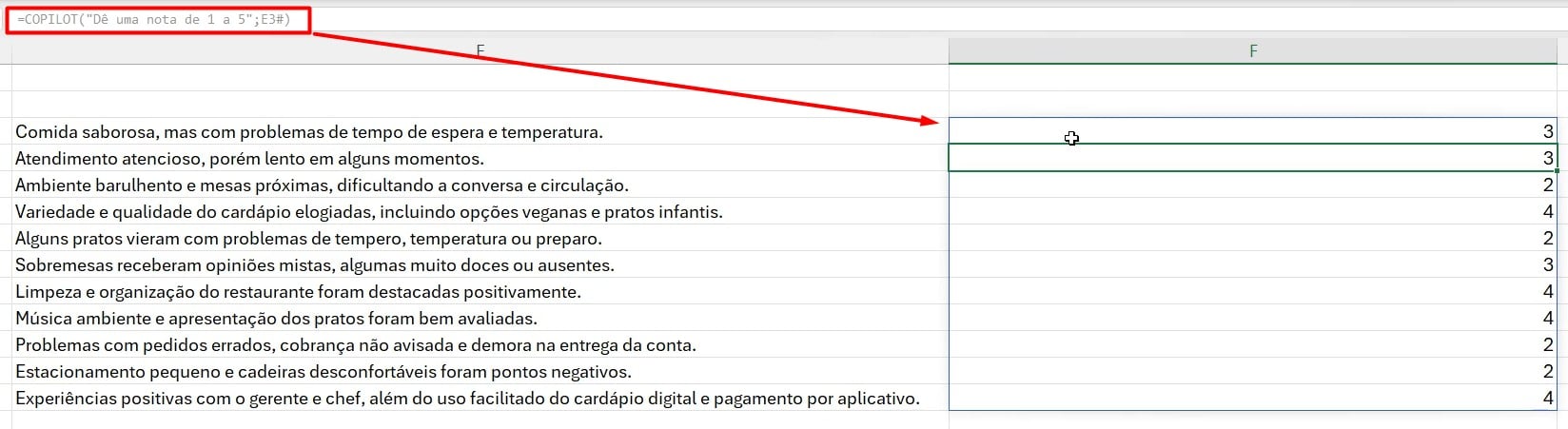 Análise de Feedbacks com Copilot no Excel