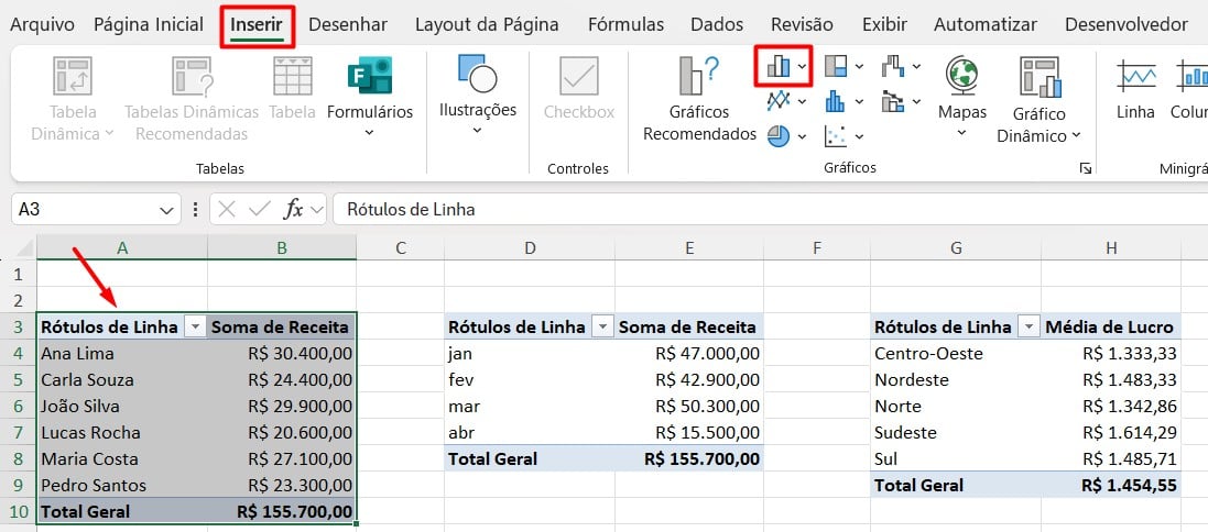 Criando Gráfico de Barras no Excel