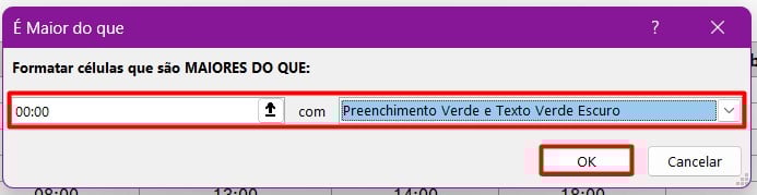 Formatação Condicional em Horas Extras no Excel