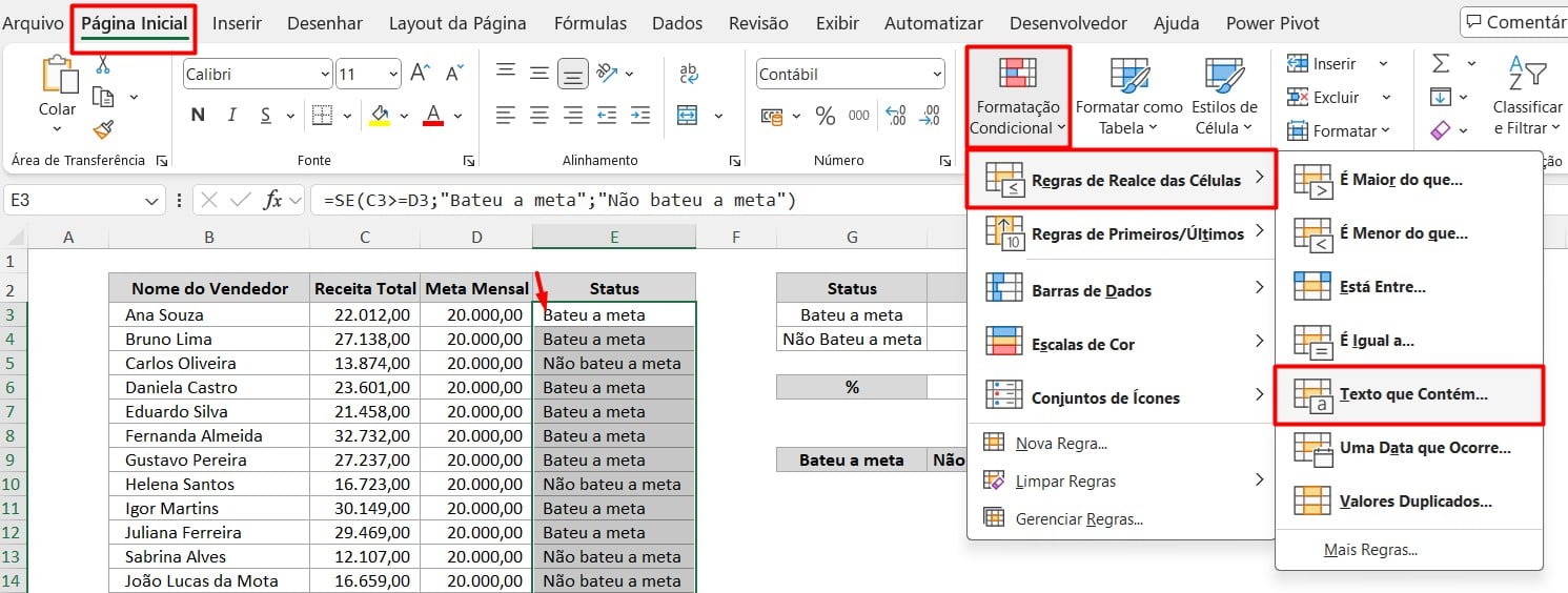 Formatação Condicional no Excel