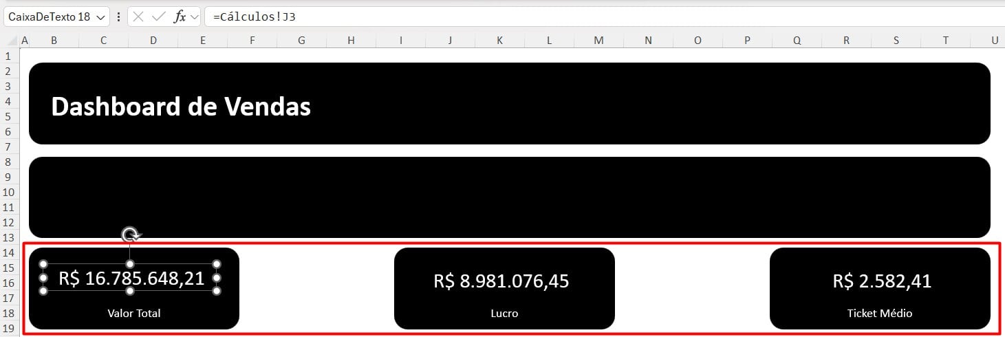 KPIs no Dashboard de Vendas do Excel