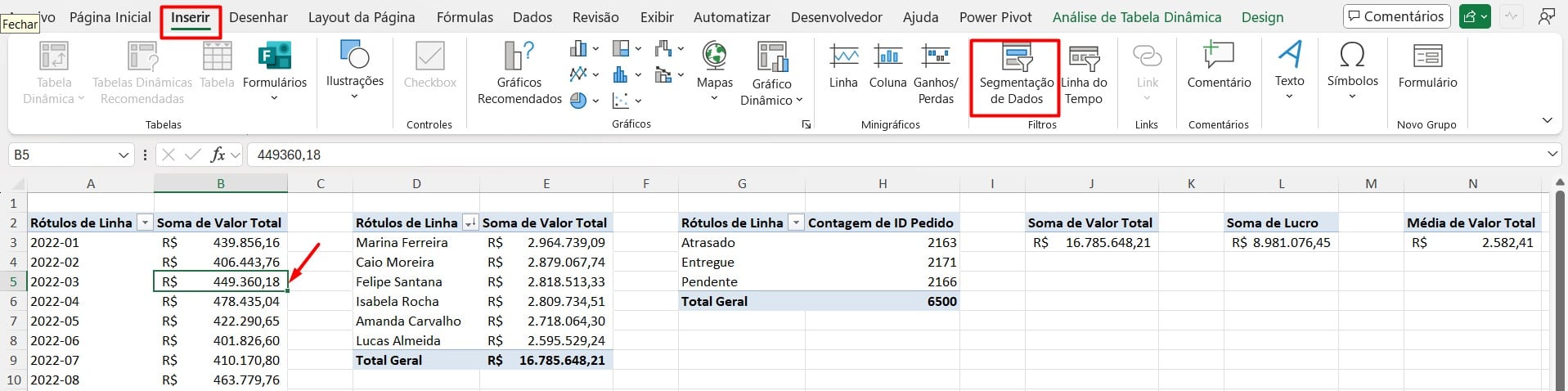 Inserindo Segmentação de Dados n Excel