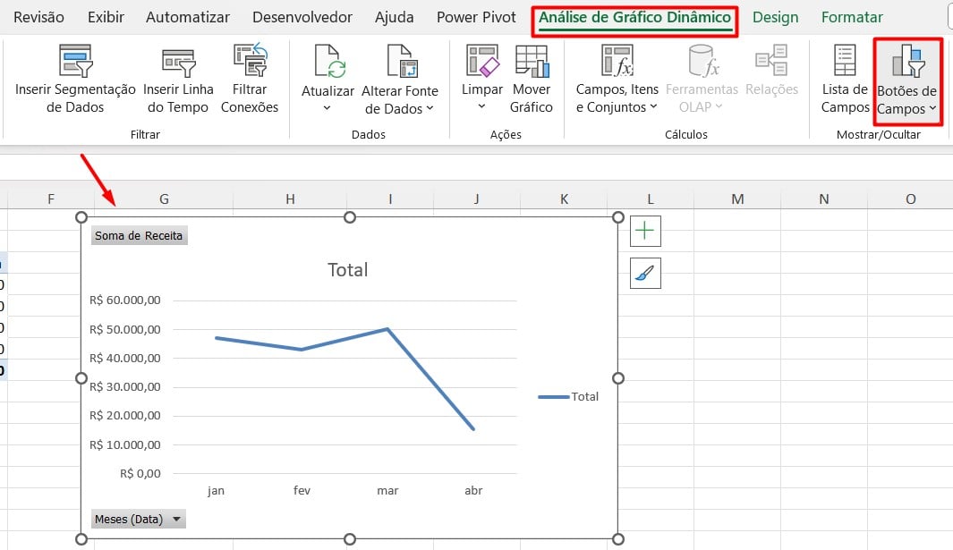 Removendo Botões de Gráfico Dinâmico no Excel