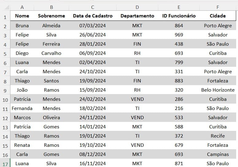 Base de Dados de Registro de Colaboradores no Excel